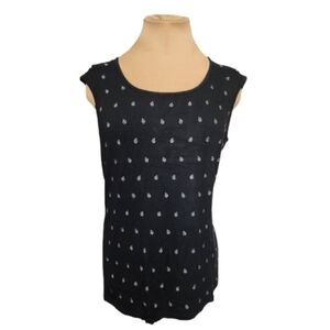 Essentials by Milano Black Silver Dot Scoop Neck‎ Sleeveless Tank Top Medium